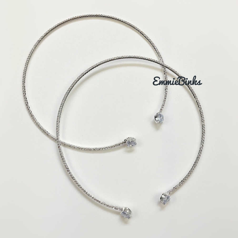 New Crystal & Cubic Zirconia Heart Accented Open Cuff Pave Choker Necklace - Picture 13 of 16